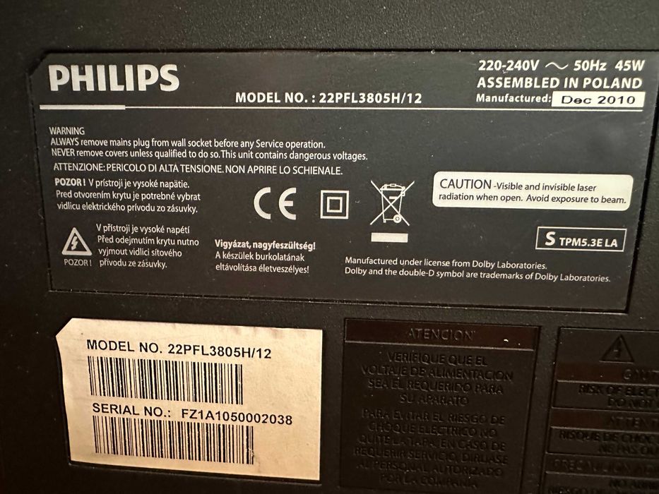 Телевізор PHILIPS 22PFL3805H/12
