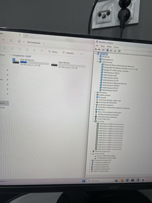 Komputer Gamingowy: Dyski 1250GB/16GB RAM/Ryzen 5 4500-3,6GHz/RTX -8GB