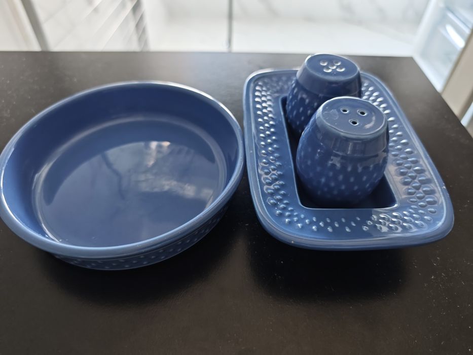 Conjunto Cerâmica Vintage Geneviève Lethu – Coleção "Grain de Riz" (Azul)