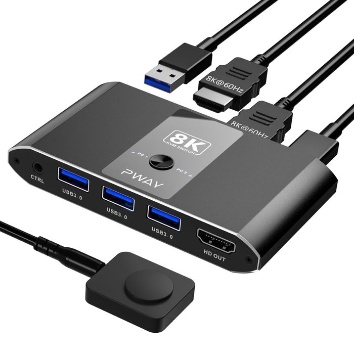 Przełącznik KVM HDMI 8K z 2 portami, USB 3.0 Przełącznik USB i HDMI