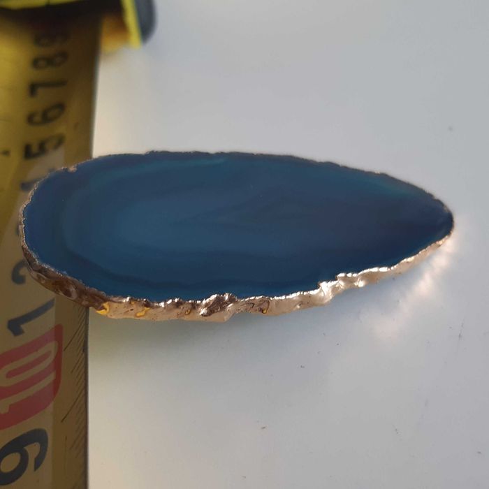 Alfinete de Lapela Peito Ágata Azul borda Folheada a Ouro