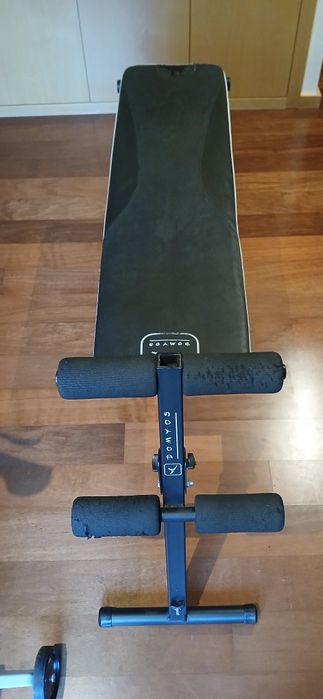 Conjunto de banco, halteres, barra w e pesos