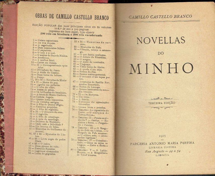 7339  Novelas do Minho - 3 vols  Camilo Castelo Branco - 3º edição
