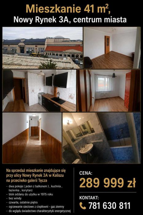 Mieszkanie 41 m2 , Nowy Rynek 3A , centrum miasta