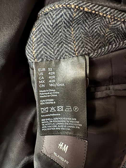 Marynarka wełniana HM 52 męska szary grafit jodełka