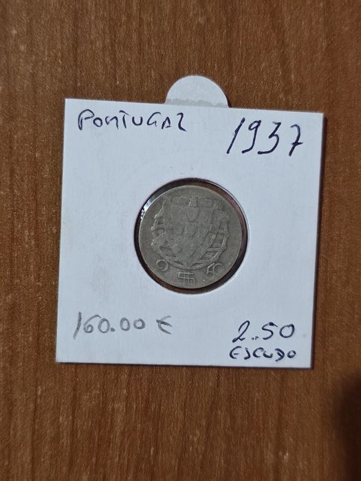 Moeda de 2,50 escudos portuguesa de 1937 feita de prata