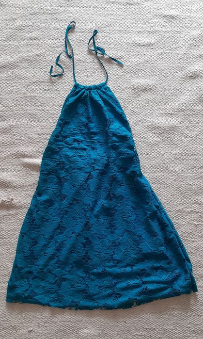 Vestido curto verão, azul petróleo, tam. M