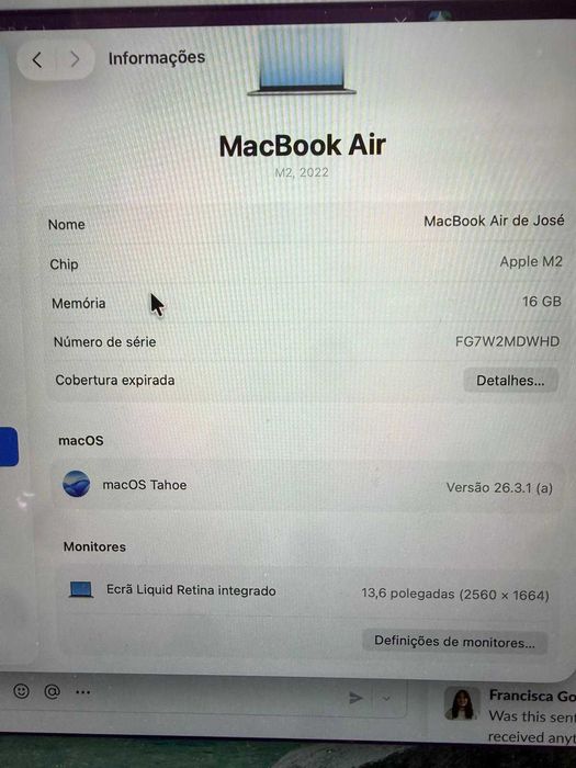 MacBook Air M2 13” 16 Gb – Excelente Estado – Caixa e Acessórios Originais