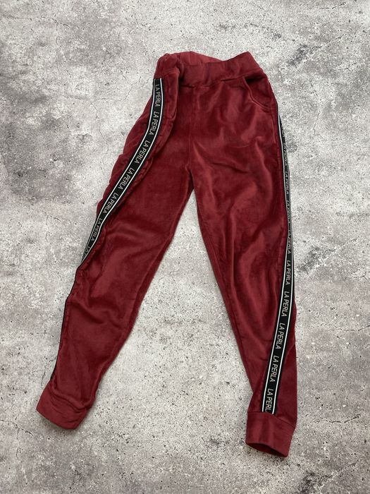 Женские теплые велюровые штаны на флисе La Perla S/M  красные бордовые