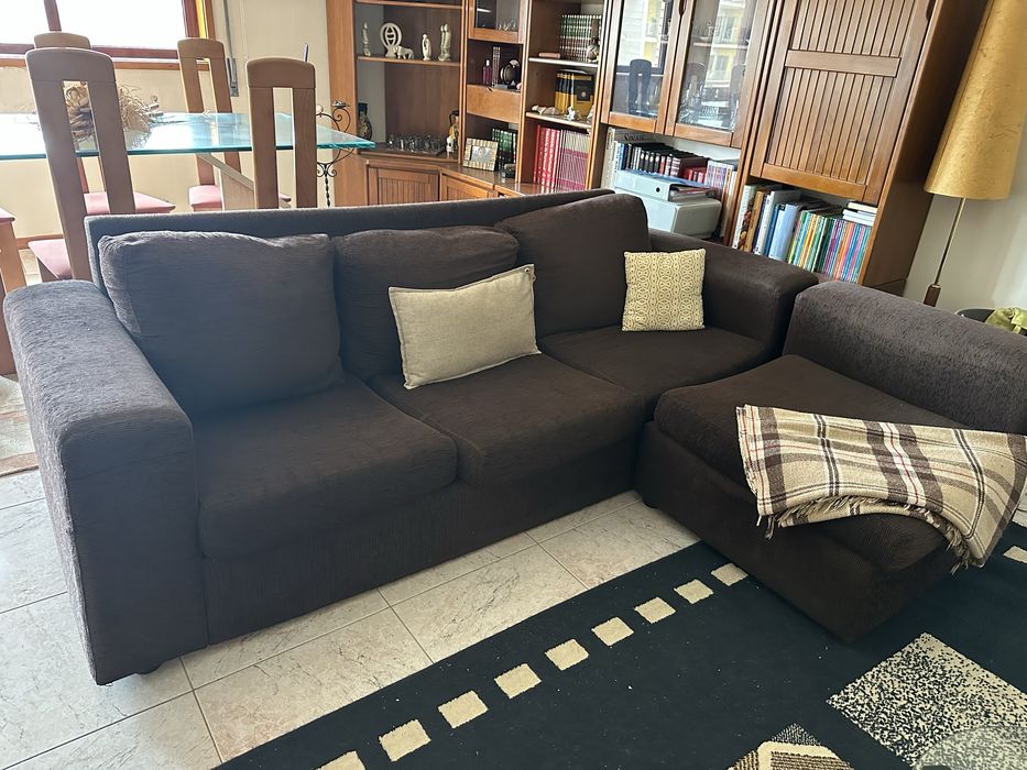 Sofa 3 lugares c/ chaise lounge castanho
