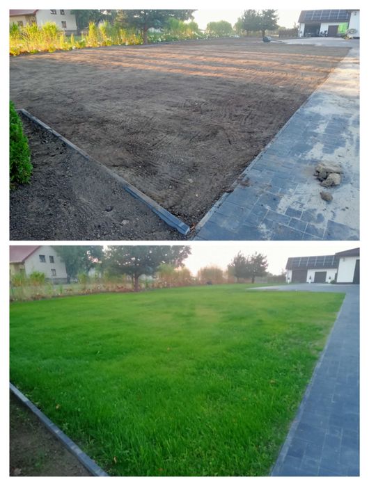 Prace ogrodowe glebogryzarka separacyjna, równanie terenu trawnik