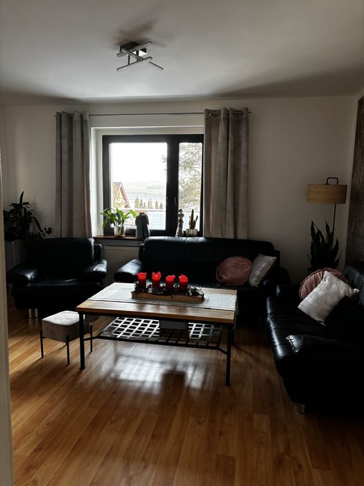 Zestaw wypoczynkowy 3-częśc czarny, kanapa, sofa, skóra naturalna