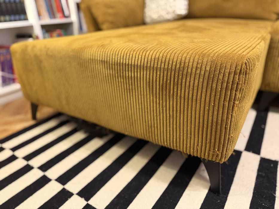 NESSO Narożnik sztruksowy rozkładany musztardowy, lewy.