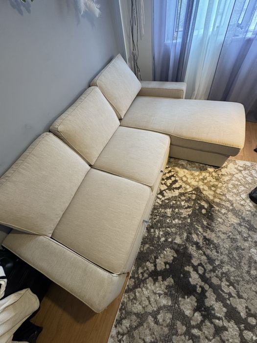 Sofá de canto com chaise longue – bege claro – bom estado