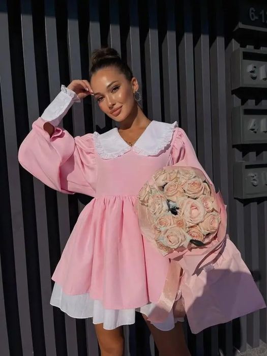 Ніжне рожеве плаття baby doll жіноче Oversize