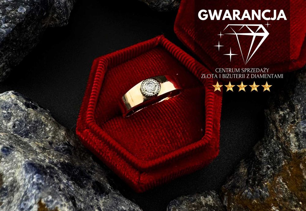 Złoty Pierścionek obrączka z Cyrkonią JAK NOWY | 585 3.55g rozmiar 17