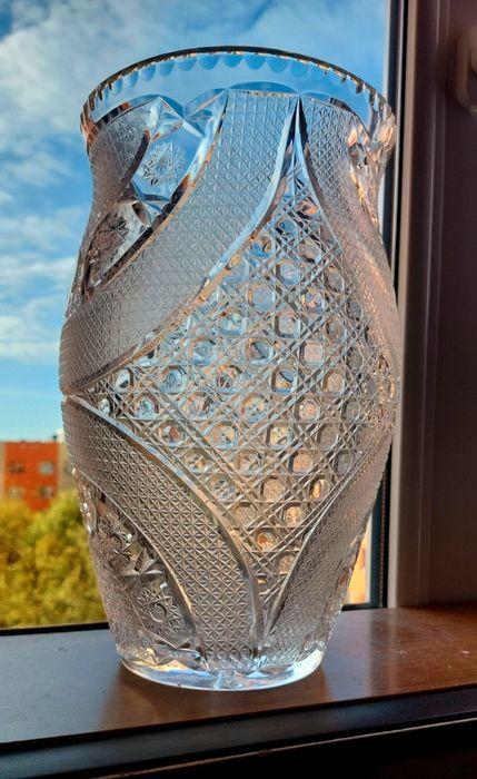 Piękny, duży, wazon, kryształowy PRL.
