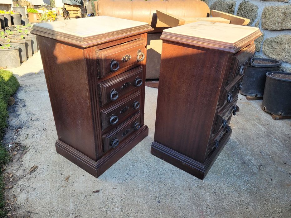 1 par mesinhas cabeceira madeira Vintage