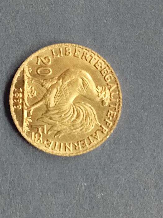 1 moeda 20 francos Coq 1899, prata banhada a ouro nova