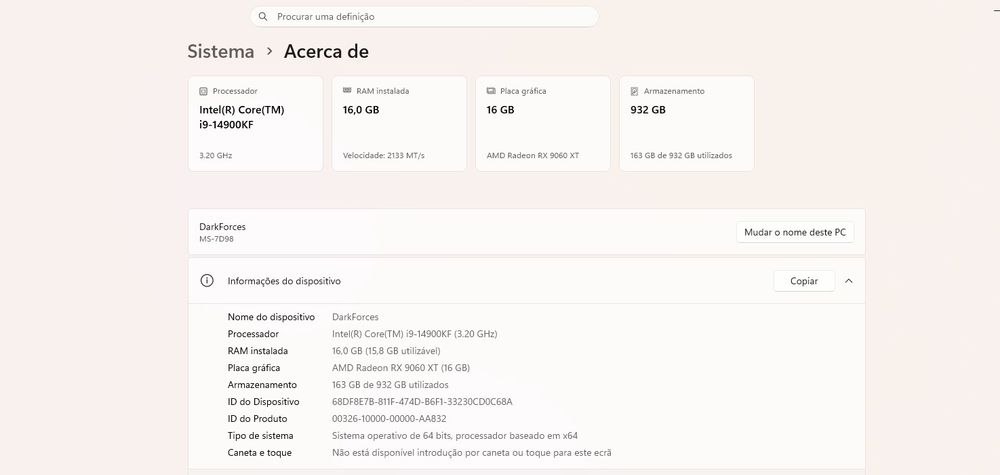 Pc Gamer I9-14900KF | RX9060 XT 16GB | 16GB ou 32GB| 1TB SSD |