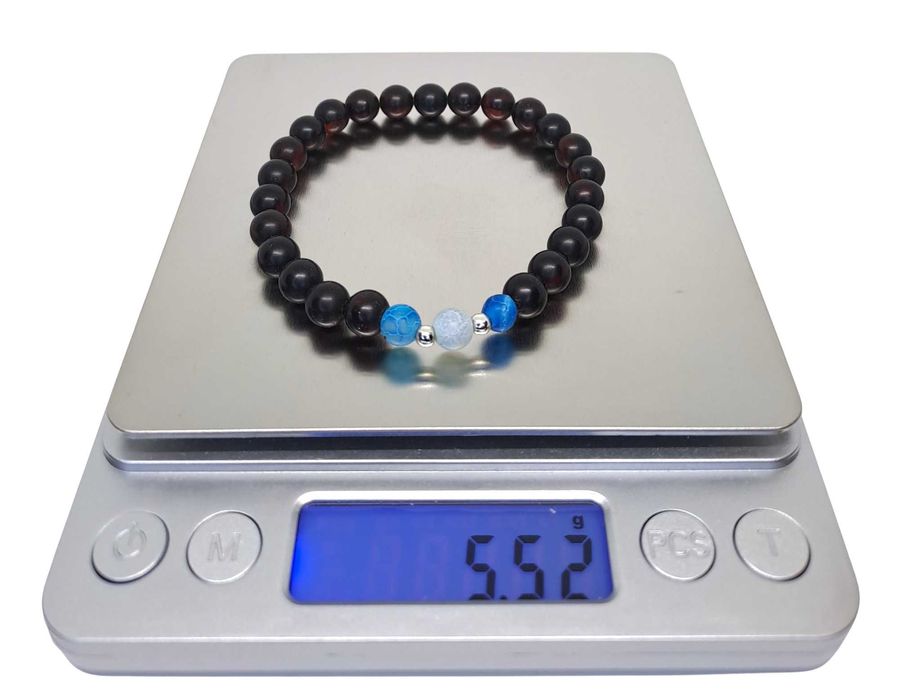 Bransoletka z bursztynu, BURSZTYN bałtycki wiśniowy, AGAT #1022