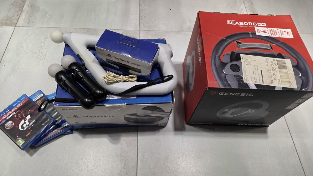 Playstation VR ps4 + kontolery + karabin VR + kierownica + GRY full zestaw