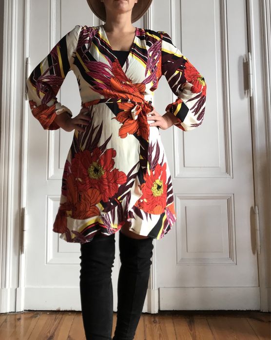 Karen Millen kopertowa boho hippie festiwal wiskoza falbana 38 nowa