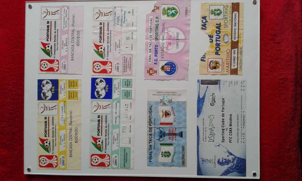 Bilhetes usados, jogos de futebol anos 80 e 90, para colecionadores, em perfeito e bom estado, preços de 10€ a 75€