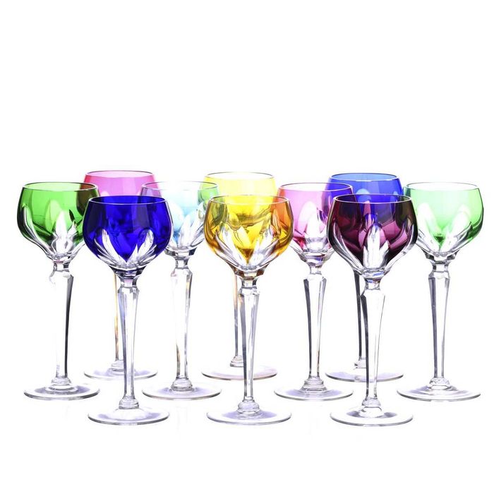 Dez Copos em Cristal Bicolor