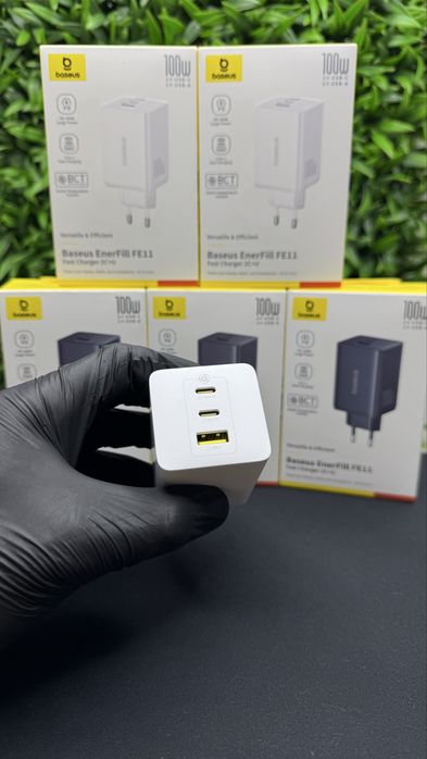 Оригінальний зарядний пристрій Baseus EnerFill FE11 100W USB-C USB-A 2 Type-C GaN адаптер швидкої зарядки Moon White