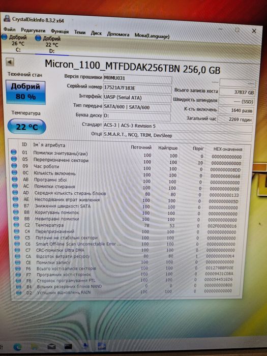 Ssd 240gb 256gb 2.5" Стан гарний