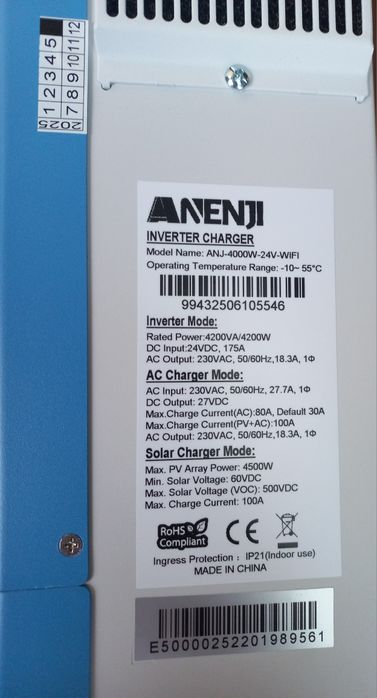 Гібридний інвертор ANENJI 4,2квт. Вбудованний WIFI.