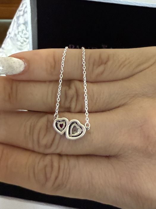 Colar Pandora pendente corações  Auréola prata