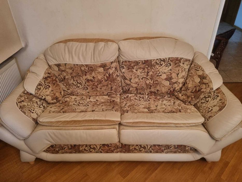 Диван раскладной, гобелен+натуральная кожа