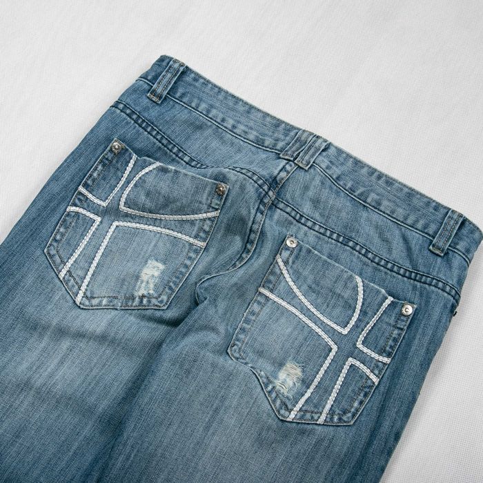 N+1 jeans y2k krzyże spodnie jeansowe 32us niski stan