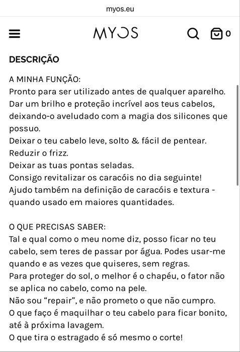 Leave-in/ finalizador da MYOS