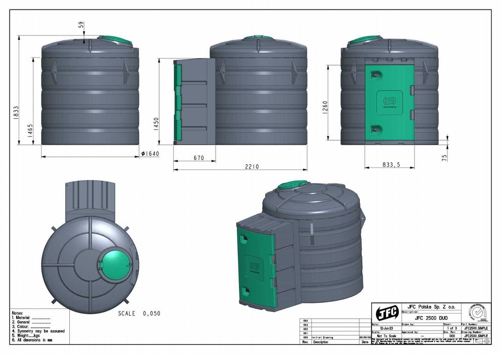 Dwupłaszczowy zbiornik na olej napędowy paliwo JFC 2500 DUO