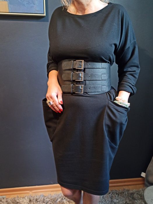 Czarna dresowa bawełniana sukienka S/M