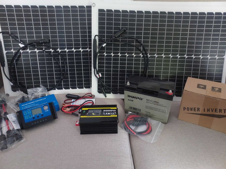 Kit fotovoltaico completo- 2xPainel solar+Controlador+Bateria+Inversor