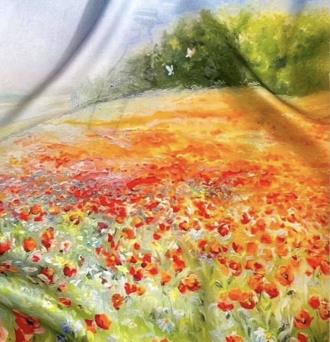 Jedwabna Chusta apaszka Silk "Impresjonistyczny Ogród" – 100% Naturaln