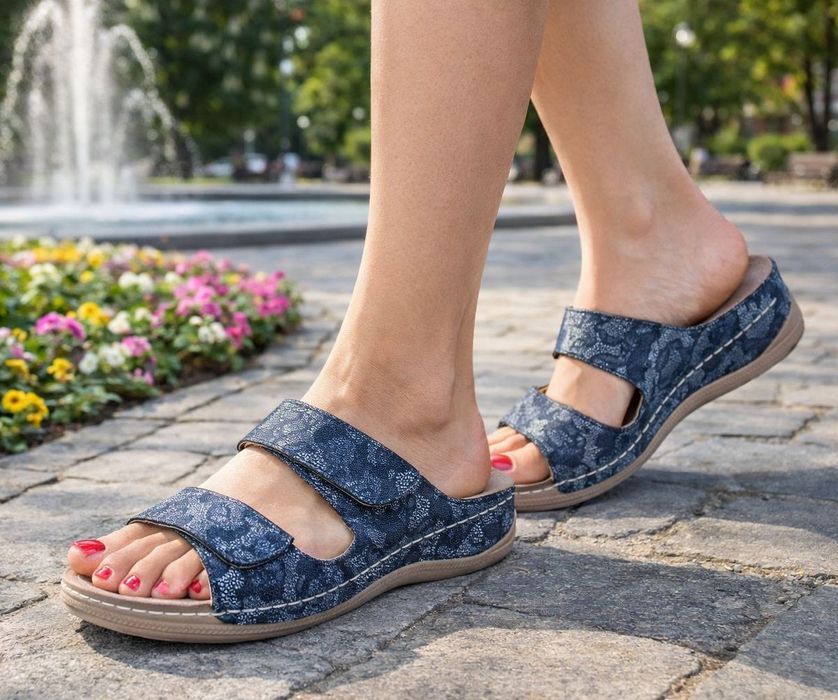 Klapki damskie na koturnie na rzepy 0859 NV rozmiar: 39