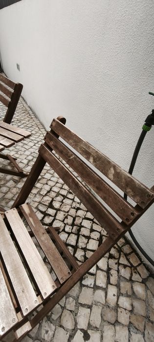 Conjunto refeição mesa cadeiras exterior madeira