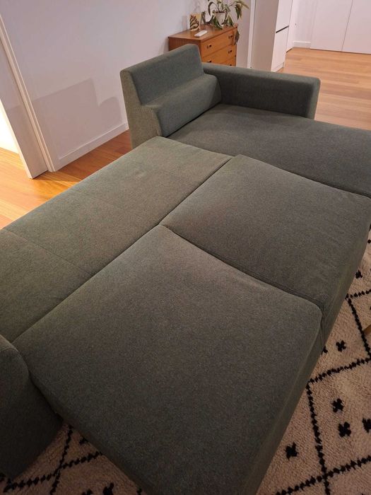 Sofá-cama chaise longue verde, 270 cm