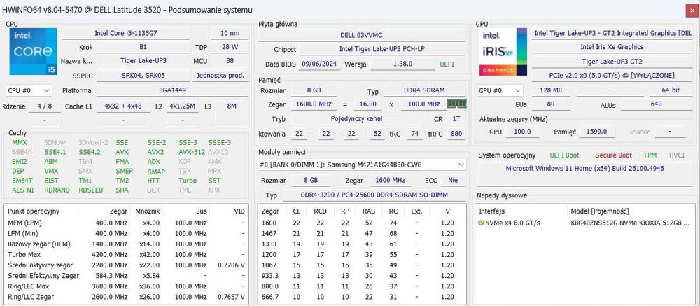 Laptop DELL LATITUDE 3520 i5-11th  WIN11 - za 1/5-6  ceny  nowego.
