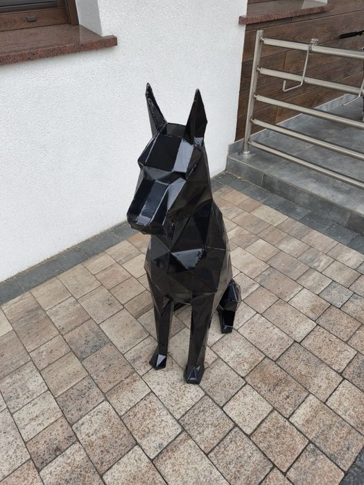 Ozdoba dom ogród doberman stal nierdzewna pomalowany na czarny połysk