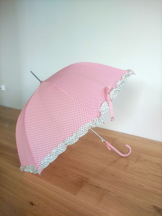 Parasolka parasol weselny deszcz różowy w kropki