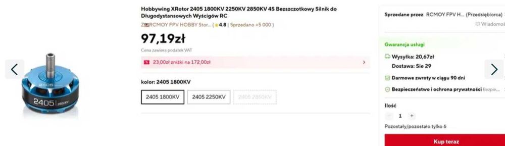 HobbyWing XRotor FPV dron Racing Power System M2405-2200KV 30A ESC 5045 zdalnie sterowane