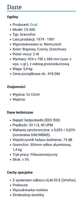 Gramofon Dual 606 vintage, klasyk