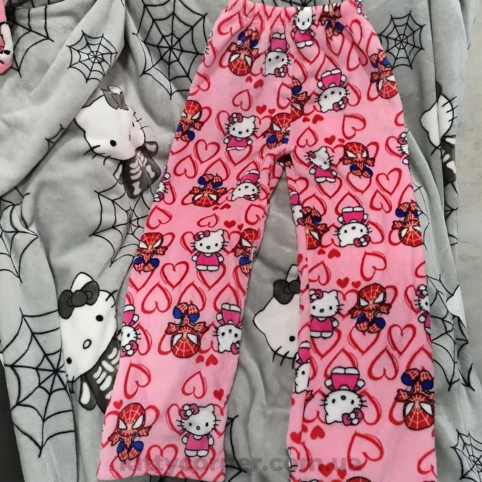 Плюшеві штани hello kitty&spiderman теплі рожеві з людиною павуком