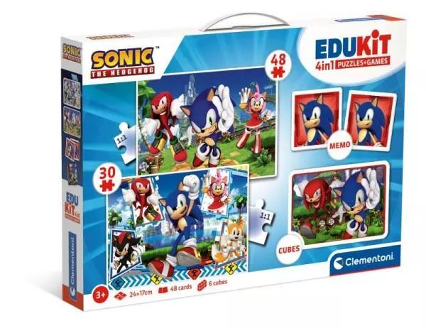 Puzzle 48 + 36 + Memo + 6 klocków Edukit Sonic. Clementoni